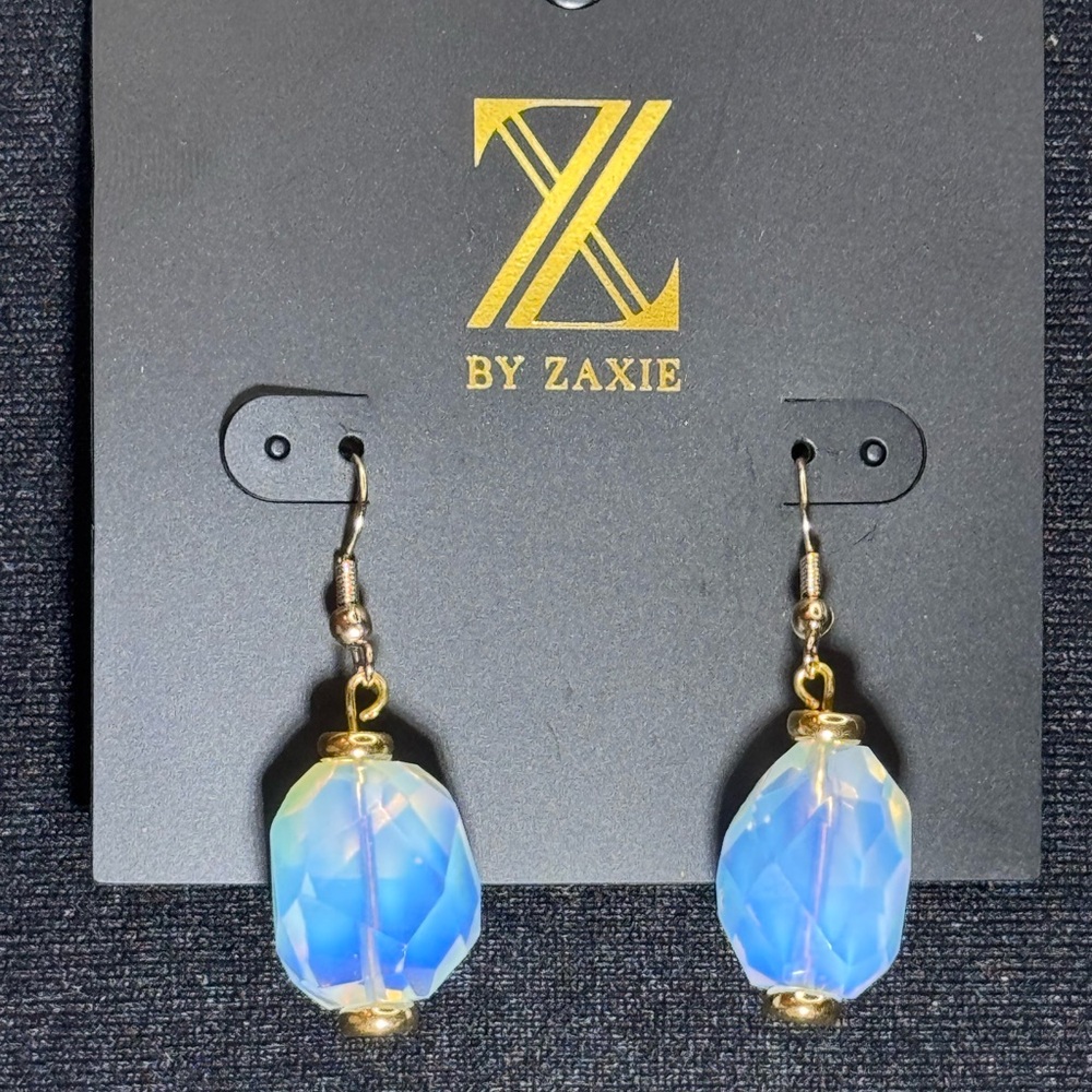 Z by Zaxie Clear Blue Colored Faceted Stone Fish Hook Drop Earrings